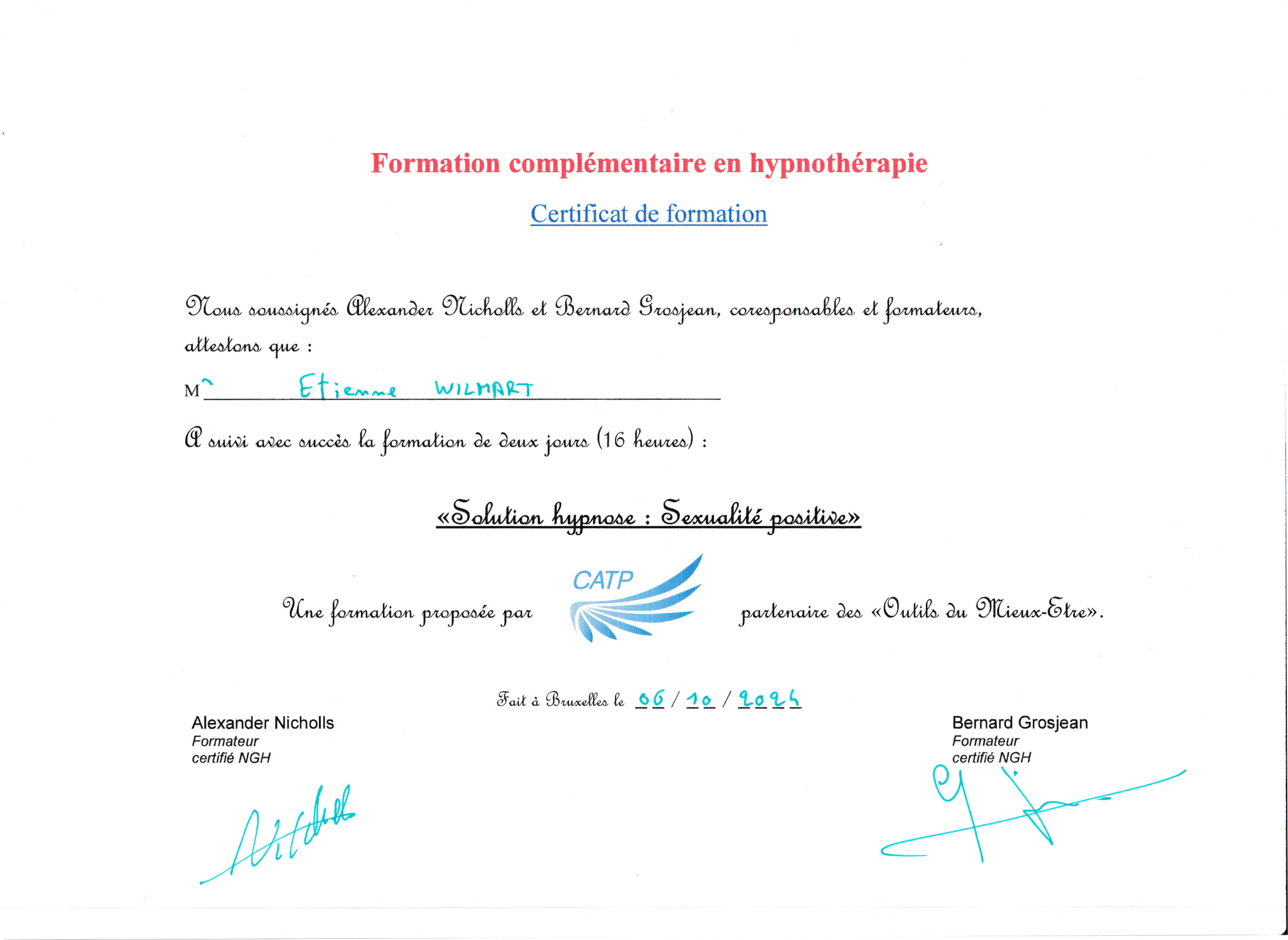 Certificat Hypnose Sexologie Positive